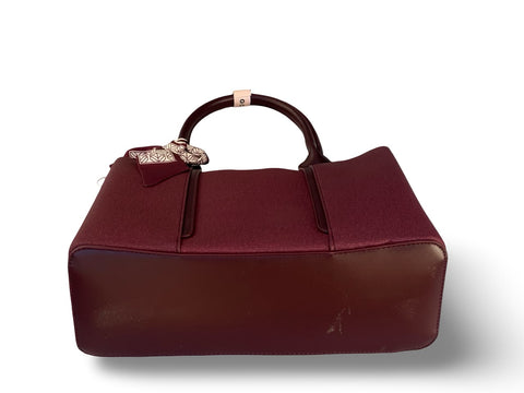 BAGCO Woven Panel Structured Tote with Silk Accent (Red)