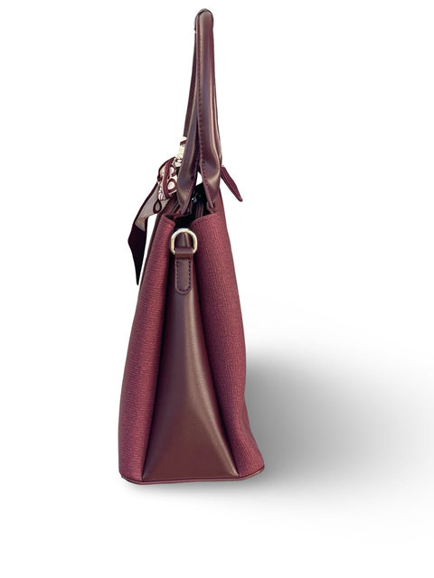 BAGCO Woven Panel Structured Tote with Silk Accent (Red)