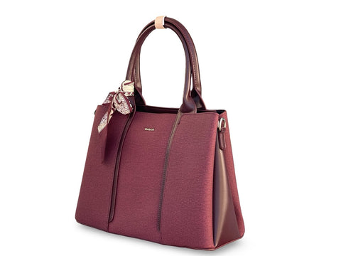 BAGCO Woven Panel Structured Tote with Silk Accent (Red)