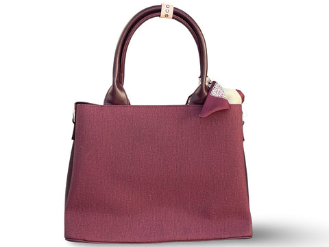 BAGCO Woven Panel Structured Tote with Silk Accent (Red)