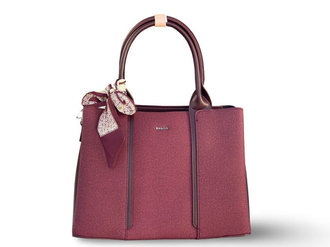 BAGCO Woven Panel Structured Tote with Silk Accent (Red)