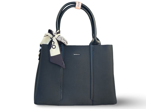 BAGCO Woven Panel Structured Tote with Silk Accent (Blue)