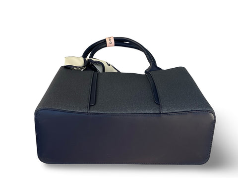 BAGCO Woven Panel Structured Tote with Silk Accent (Blue)