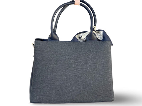 BAGCO Woven Panel Structured Tote with Silk Accent (Blue)
