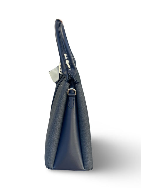 BAGCO Woven Panel Structured Tote with Silk Accent (Blue)