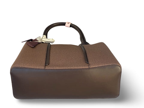 BAGCO Woven Panel Structured Tote with Silk Accent (Brown)
