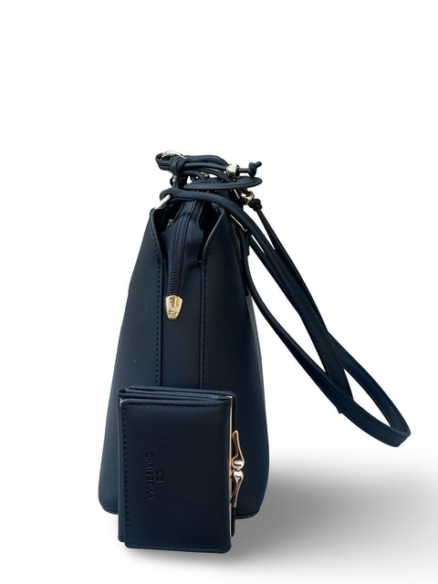 Chrisbella Elegance Tote & Wallet Set- Dark Blue
