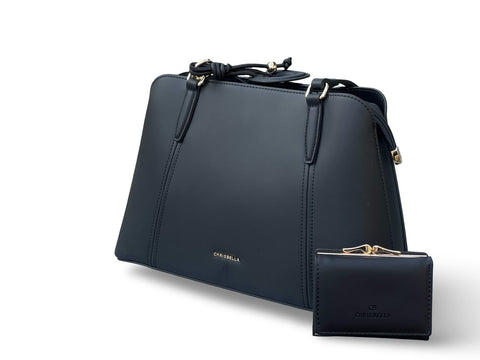 Chrisbella Elegance Tote & Wallet Set- Dark Blue