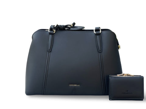 Chrisbella Elegance Tote & Wallet Set- Dark Blue