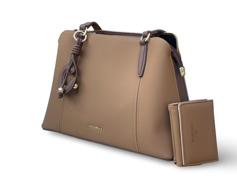 Chrisbella Elegance Tote & Wallet Set- Brown