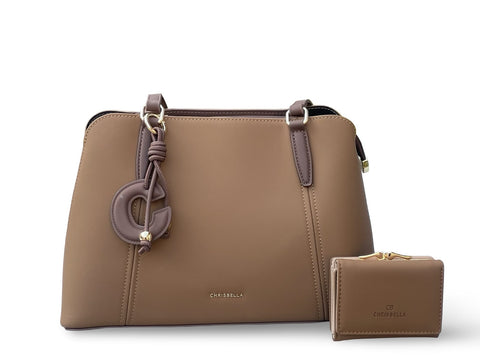 Chrisbella Elegance Tote & Wallet Set- Brown