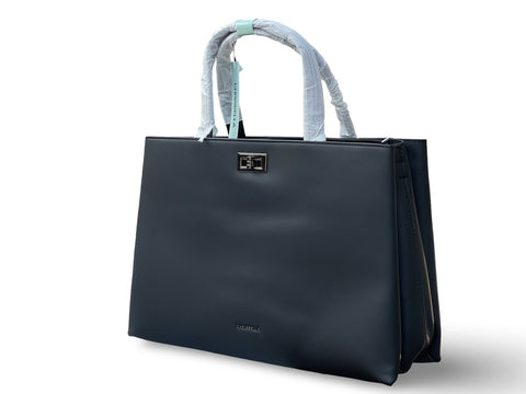Spacious CHRISBELLA Blue Laptop Tote Handbag & Wallet Set- Black