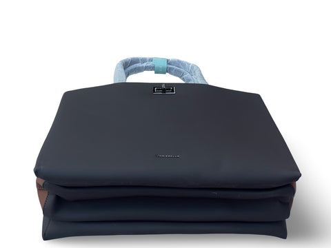 Spacious CHRISBELLA Blue Laptop Tote Handbag & Wallet Set- Black