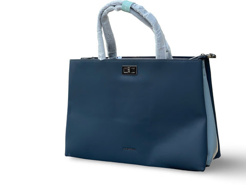 Spacious CHRISBELLA  Laptop Tote Handbag & Wallet Set- Blue