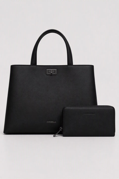 Spacious CHRISBELLA  Laptop Tote Handbag & Wallet Set- Dark Brown