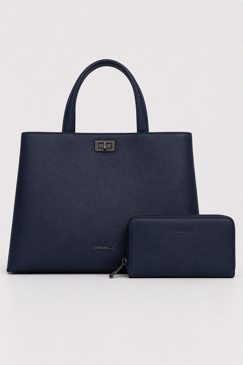 CHRISBELLA Women's Handbag Set with Matching Wallet (Blue)