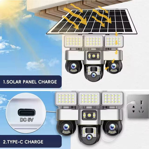 Solar Powered Triple LED Floodlight Security Camera