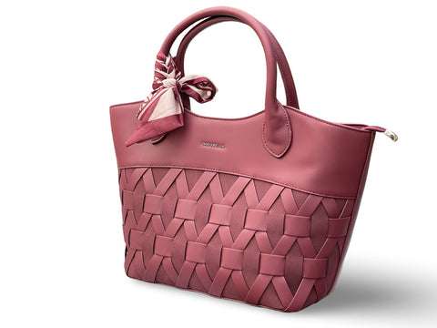Chrisbella Woven-Texture Trapeze Burgundy Tote Bag
