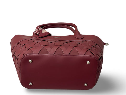 Chrisbella Woven-Texture Trapeze Burgundy Tote Bag