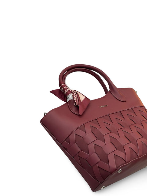 Chrisbella Woven-Texture Trapeze Burgundy Tote Bag