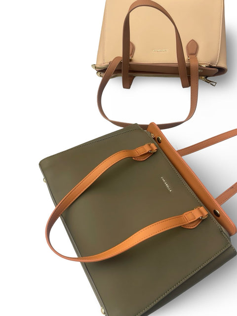Chrisbella Structured Multi-Compartment Tote Bag- Green