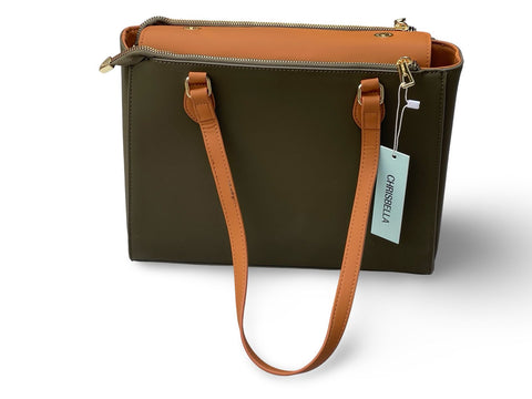 Chrisbella Structured Multi-Compartment Tote Bag- Green