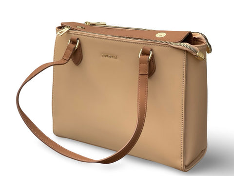 Chrisbella Structured Multi-Compartment Tote Bag- Brown