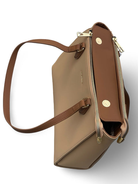 Chrisbella Structured Multi-Compartment Tote Bag- Brown