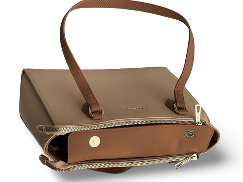 Chrisbella Structured Multi-Compartment Tote Bag- Brown