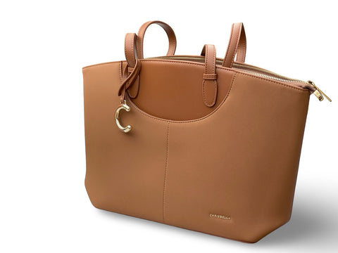 Chrisbella Executive Curved-Trim Tote Bag- Brown