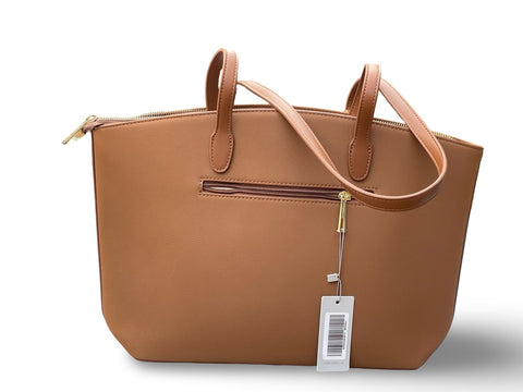 Chrisbella Executive Curved-Trim Tote Bag- Brown