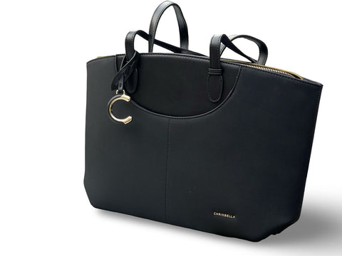 Chrisbella Executive Curved-Trim Tote Bag- Black