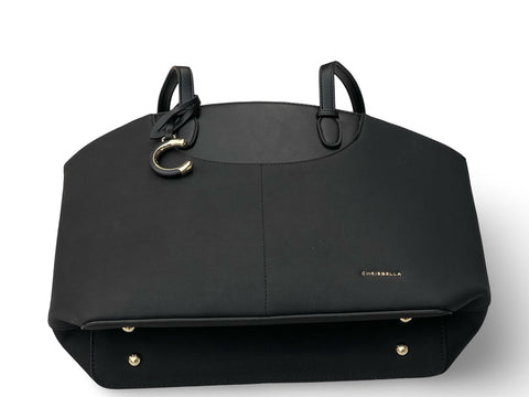 Chrisbella Executive Curved-Trim Tote Bag- Black