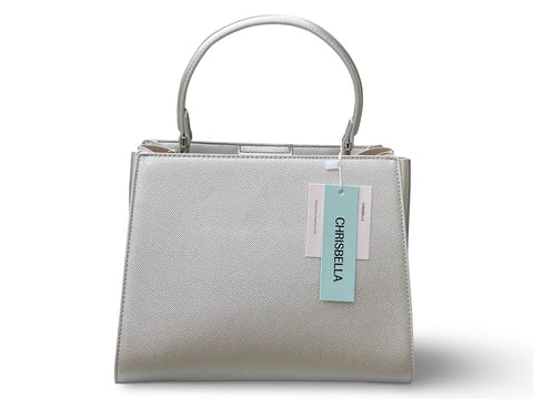 Chrisbella Structured Metallic Top-Handle Satchel Bag