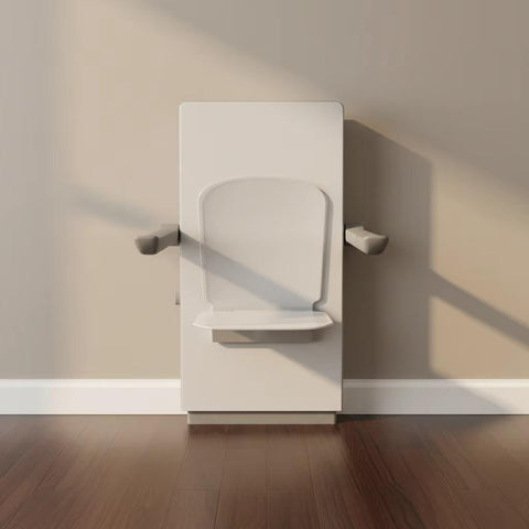 Wall-Mounted Fold-Down Shower Seat with Armrests-White