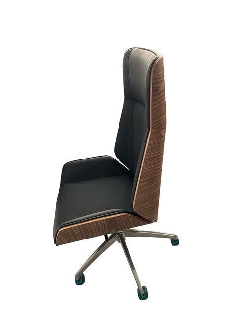 Modern High-Back Executive Office Chair with Wood Veneer