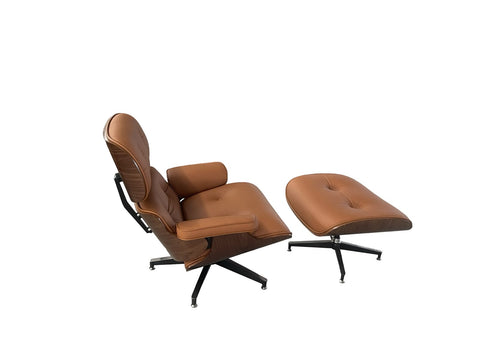 Mid-Century Modern Leather Lounge Chair and Ottoman Set