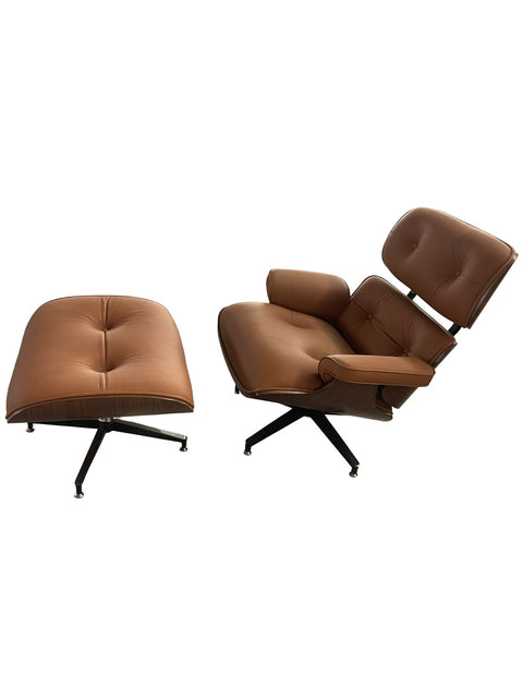 Mid-Century Modern Leather Lounge Chair and Ottoman Set