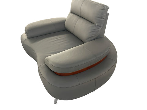 Modern Curved Sectional Leather Sofa Set with Wooden Accents & Console