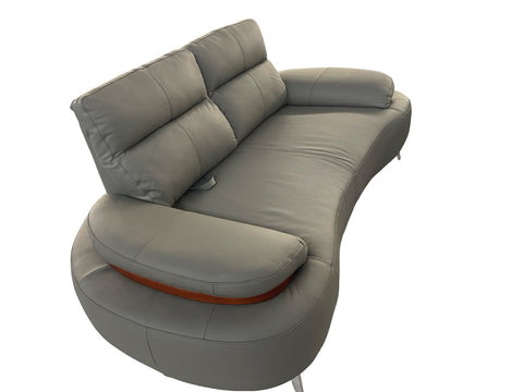 Modern Curved Sectional Leather Sofa Set with Wooden Accents & Console