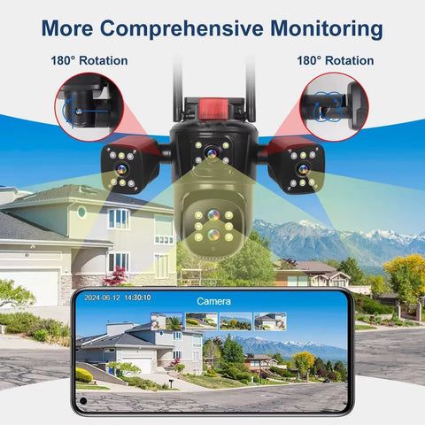 Anxinshi QuadView 4-Lens PTZ WiFi Security Camera- Black
