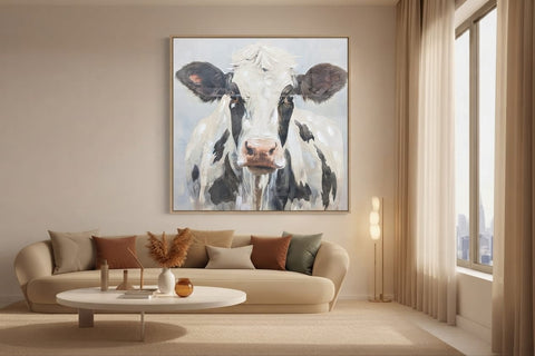 Framed Highland Cow Portrait Canvas Art with Silver Frame