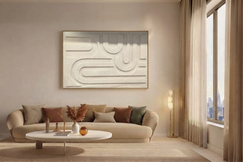 Framed Minimalist Abstract Relief Wall Art with Natural Wooden Frame