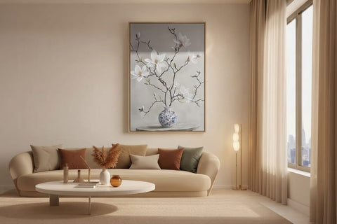 Magnolia Elegance Blue & White Canvas Art