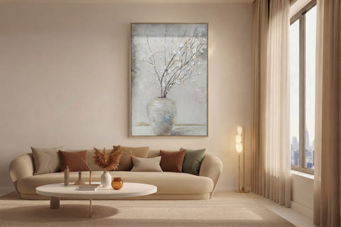 Framed Floral Vase Canvas Art with Natural Wooden Frame
