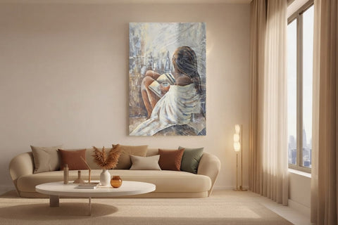 Framed Woman Reading Canvas Art with Wooden Frame