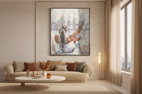 Framed Relaxing Woman with Wine Canvas Art with Wooden Frame