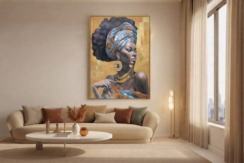 Framed African Woman Portrait Canvas Art with Gold Accents
