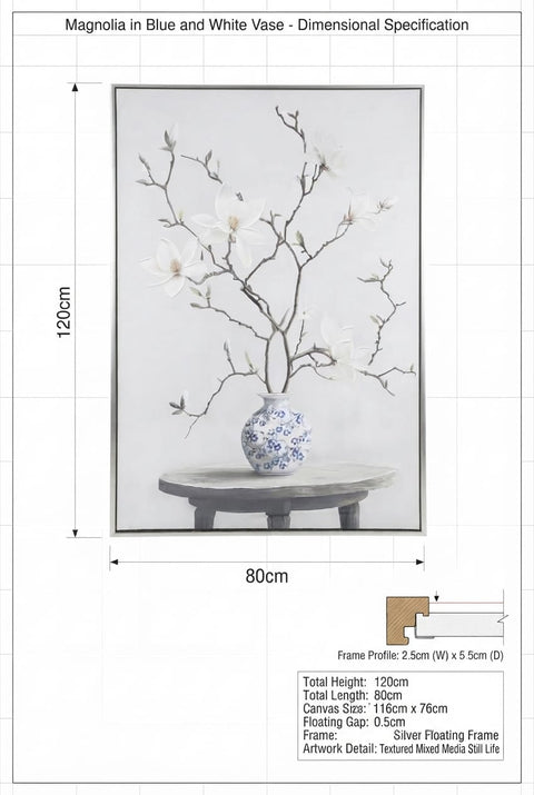 Magnolia Elegance Blue & White Canvas Art
