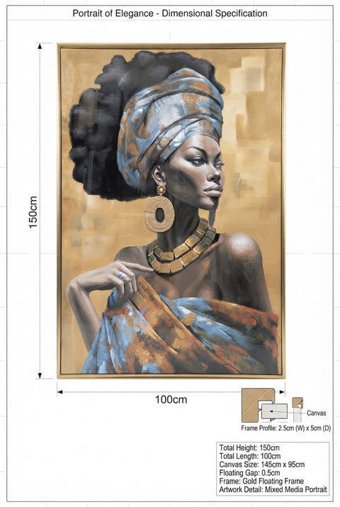 Framed African Woman Portrait Canvas Art with Gold Accents